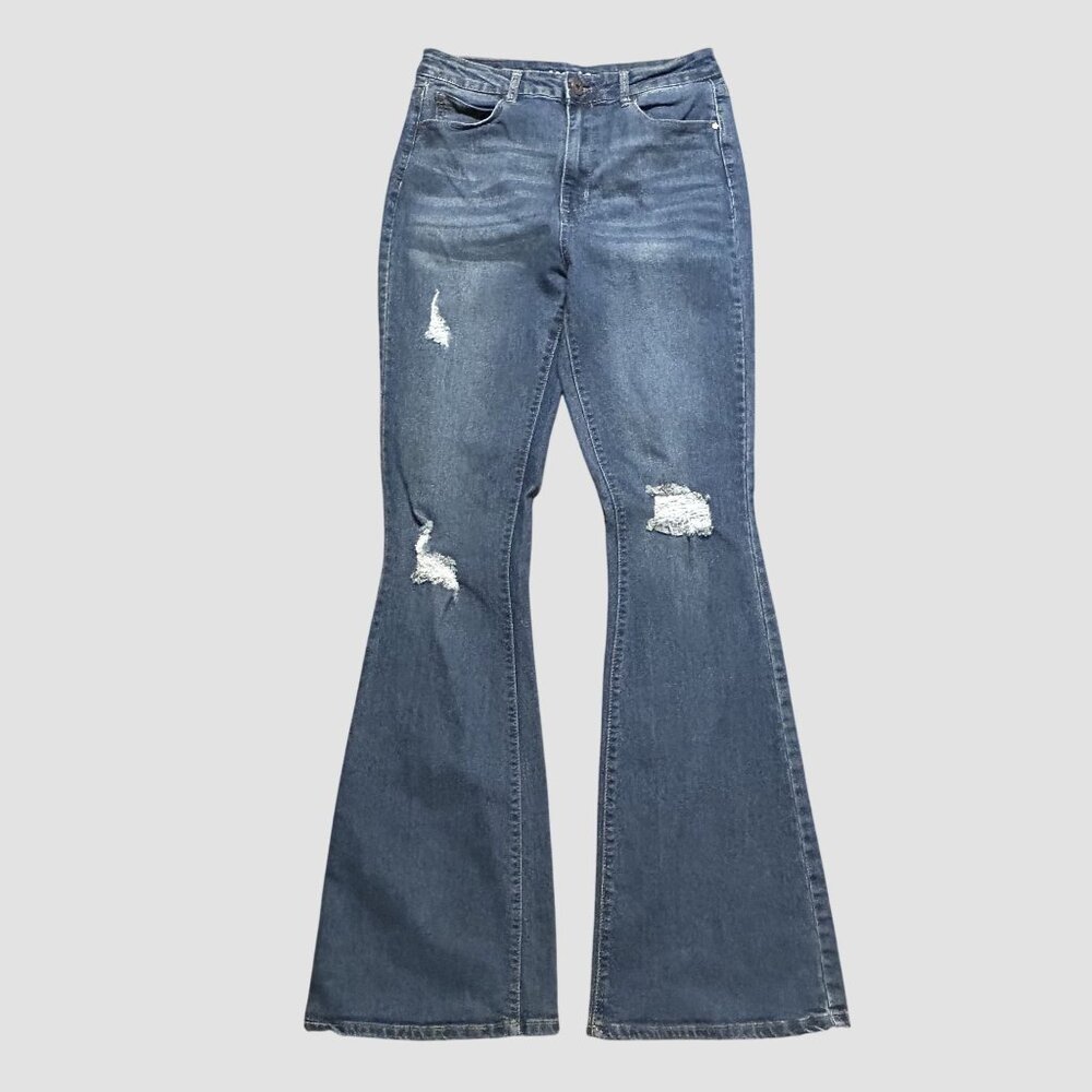 Articles of Society Bridgette Distressed Flare Jeans 9 29 Medium Wash Denim